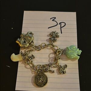 Gold Charm Bracelet with Elephant and Frog Charms